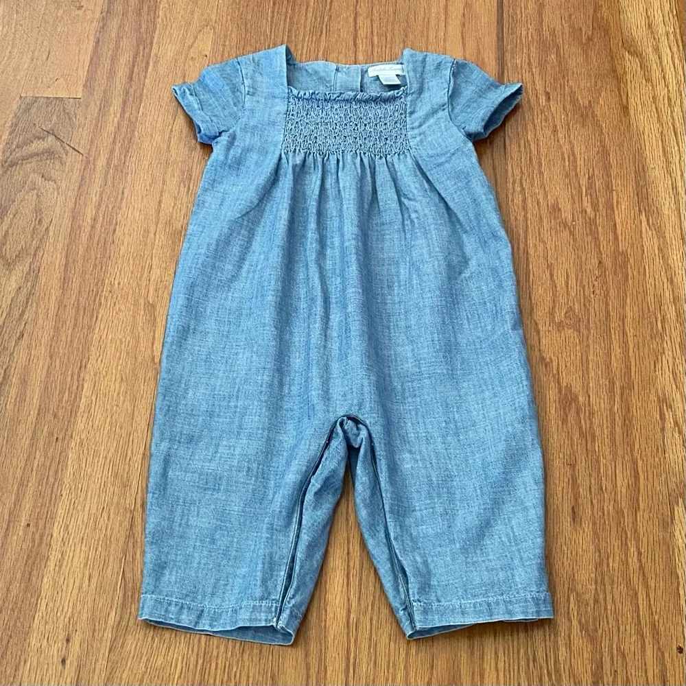 Ralph Lauren Indigo Chambray Blue Smocked Jumpsuit
